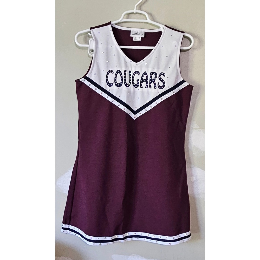 Motionwear Cougars Cheerleading Dress Burgundy White Rhinestone Uniform Size 18